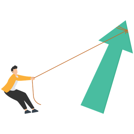 Profit growth, economic uptrend or growing investment, improvement or growth chart, financial forecast or prediction concept, confidence businessman pointing up with rising financial chart and graph. Illustration