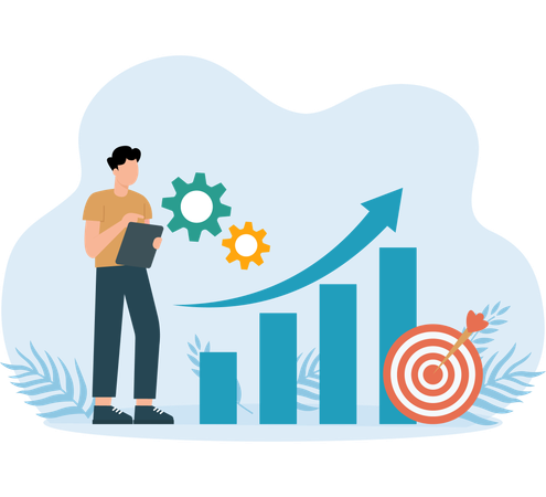 Profit Increase graph analysis done by employee  Illustration