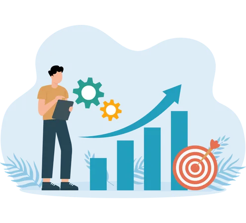 Profit Increase graph analysis done by employee  Illustration