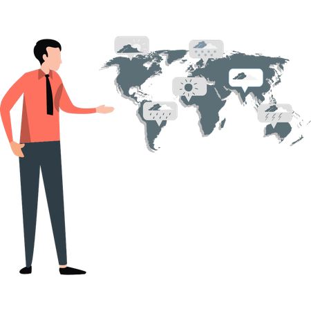 Prognosticator telling about different weather conditions in different areas  Illustration