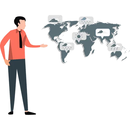 Prognosticator telling about different weather conditions in different areas  Illustration