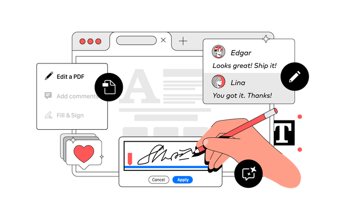 Program for Editing pdf files with big Hand  Illustration