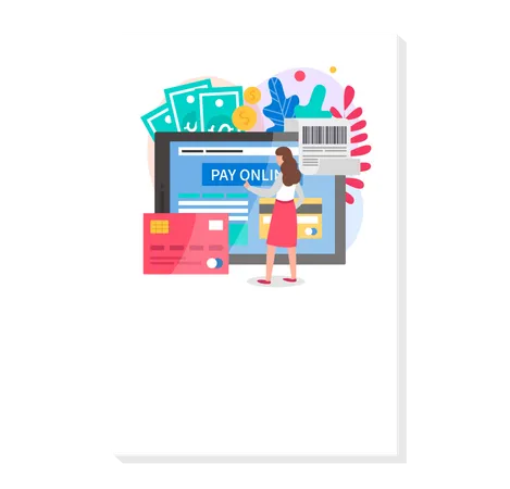 Internet App Layout Program For Online Remote Payment Of Purchases Using Phone Or Card Online Platform Landing Page Template Application To Pay With Credit Card Girl On The Screen Makes A Payment Illustration