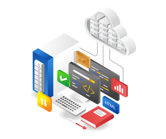 Program language with cloud server  Illustration