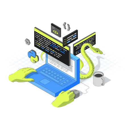 Desenvolvedor trabalhando em programação Python  Ilustração