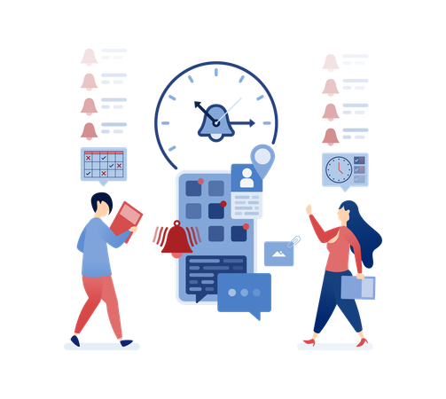 Programación de alarmas y recordatorios con aplicaciones móviles de gestión inteligente del tiempo  Ilustración