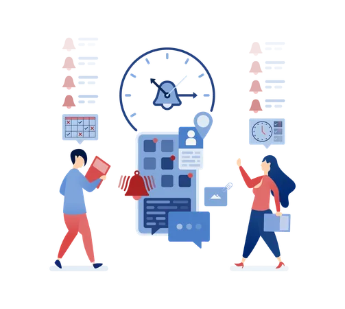 Programación de alarmas y recordatorios con aplicaciones móviles de gestión inteligente del tiempo  Ilustración