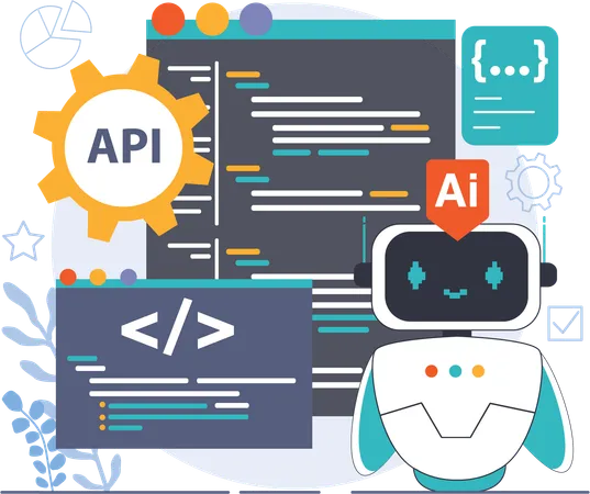 Programación de robots y desarrollo de API.  Ilustración