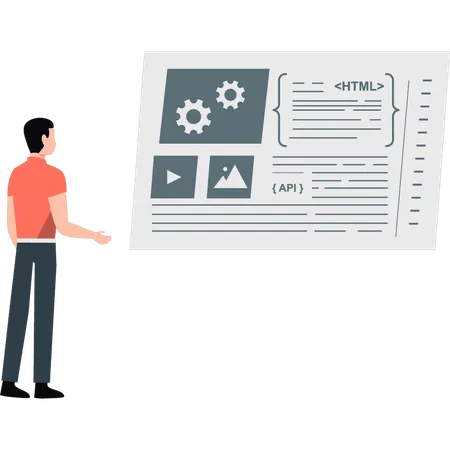 Programación trabajando en el desarrollo de sitios web.  Ilustración