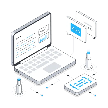 Programación web en computadora portátil  Ilustración