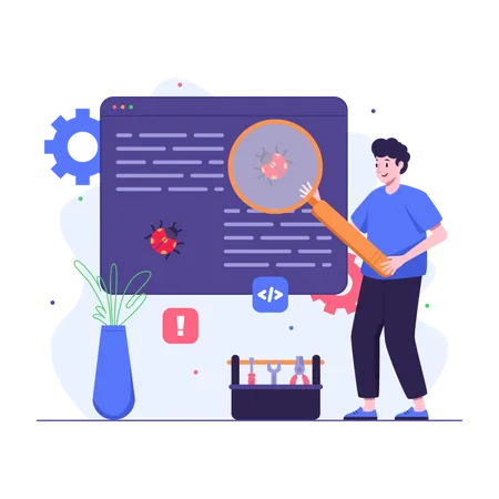 Programador buscando y arreglando errores  Ilustración