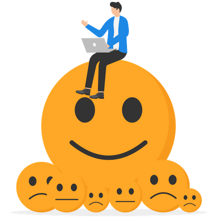 Programador con laptop en smiley  Ilustración