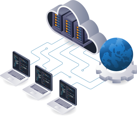 Analista de tecnología de servidor en la nube programador de redes informáticas  Ilustración