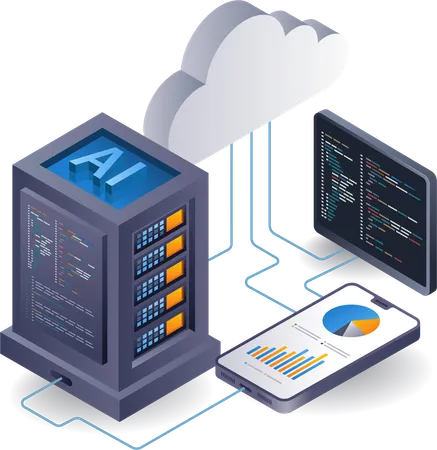 Programador de servidores en la nube de inteligencia artificial  Ilustración