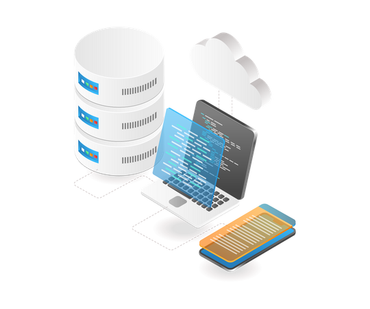 Programador de servidor en la nube de aplicaciones de hosting  Ilustración