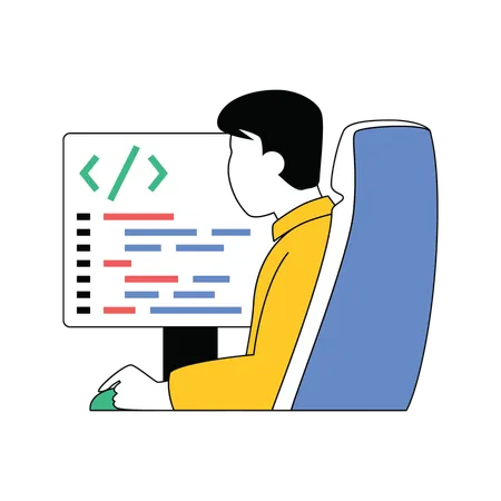 Programador de software trabajando en programación de páginas web  Ilustración