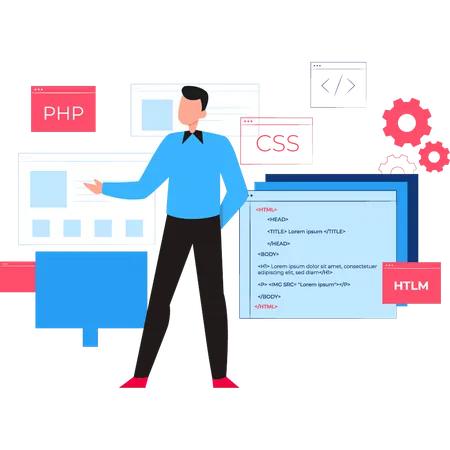 O programador está aprendendo diferentes linguagens de computador  Ilustração