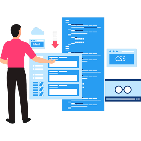 O programador está codificando em código CSS e HTML  Ilustração