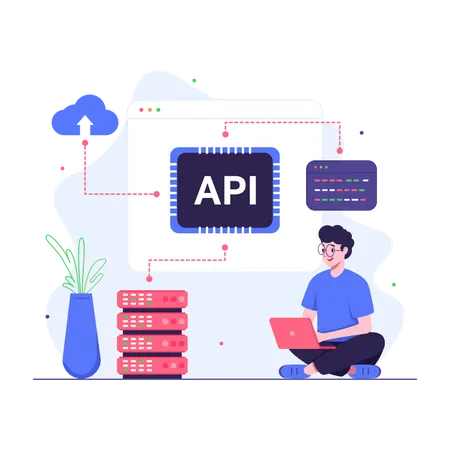 Programador fazendo integração de API  Ilustração