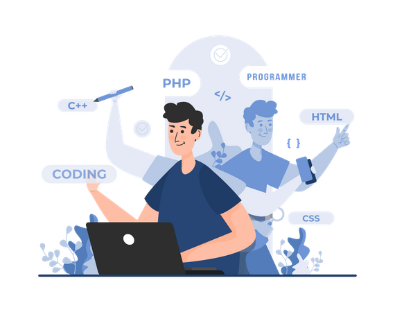 Programador fazendo multitarefa  Ilustração