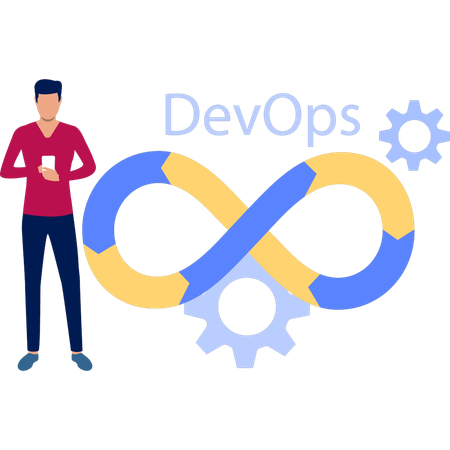 Programador trabalha em aplicativo DevOps  Ilustração