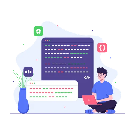 Programador haciendo codificación de sitios web  Ilustración