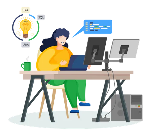 Programador masculino trabalhando em desenvolvimento web no computador  Ilustração