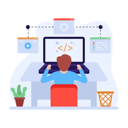 Programador HTML haciendo desarrollo web  Ilustración
