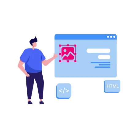 Programador html trabajando en front-end  Ilustración