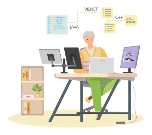 Programador masculino trabajando desde casa  Ilustración