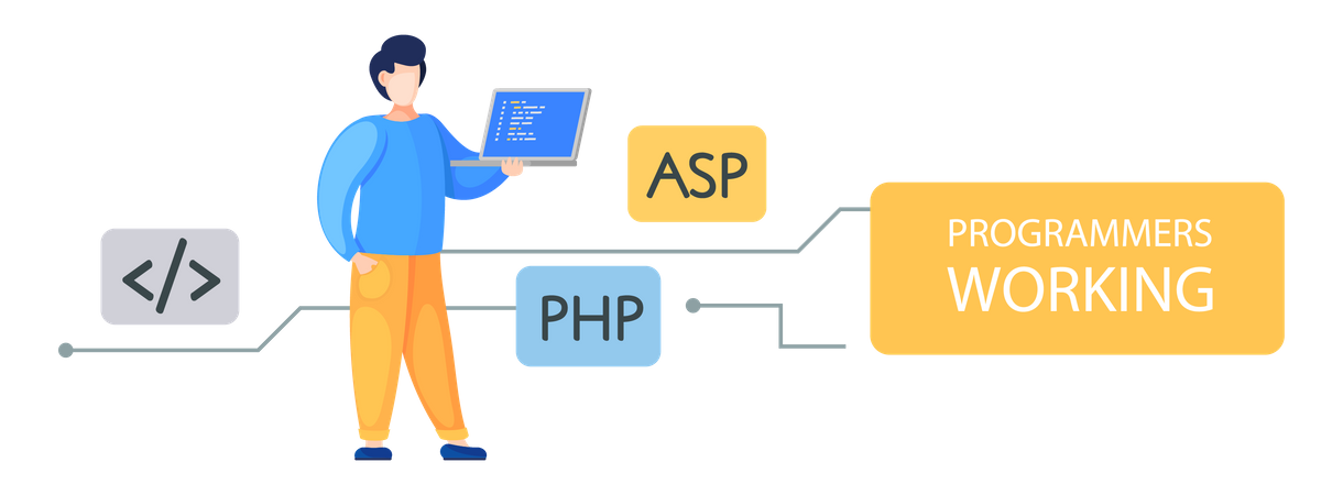 Programador masculino trabajando en computadora  Ilustración