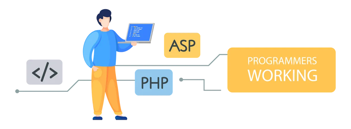 Programador masculino trabajando en computadora  Ilustración