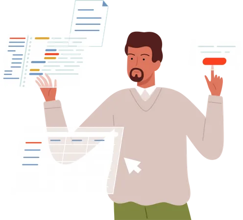 Programador masculino trabajando en desarrollo  Ilustración