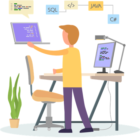 Programador masculino trabajando en desarrollo web  Ilustración