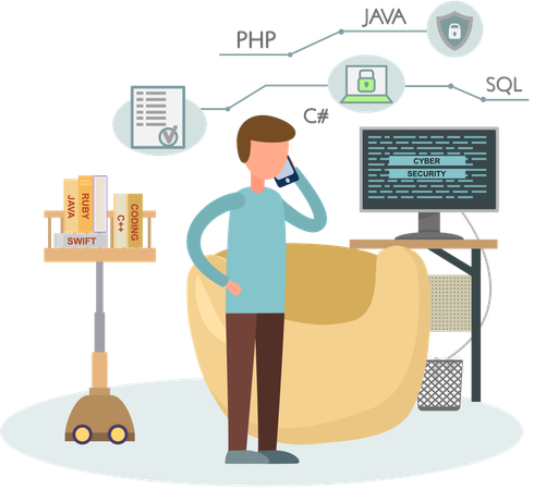 Programador masculino trabajando en desarrollo web  Ilustración