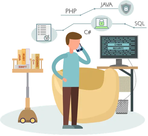 Programador masculino trabajando en desarrollo web  Ilustración