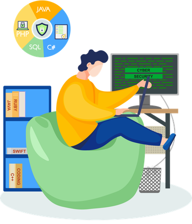 Programador masculino trabajando en desarrollo web en computadora  Ilustración