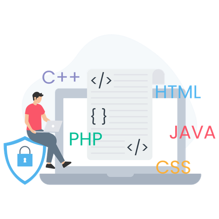 Programador masculino trabalhando em programação de sites  Ilustração