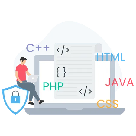 Programador masculino trabalhando em programação de sites  Ilustração