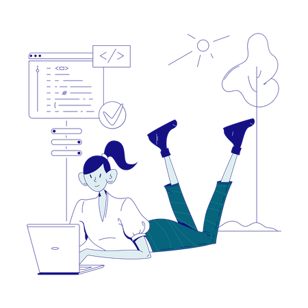 Programador mente e trabalha no parque  Ilustração