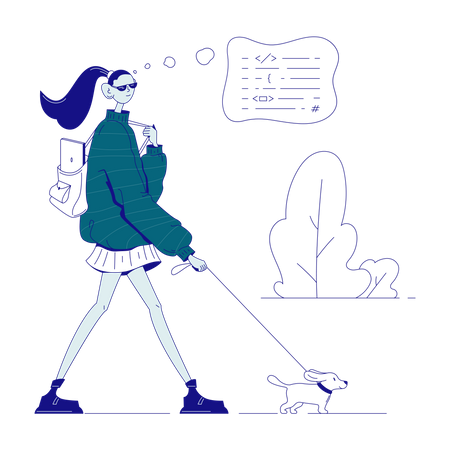 Programador andando com cachorro  Ilustração