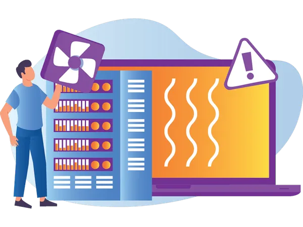 El programador trabaja en el enfriamiento del sistema  Ilustración