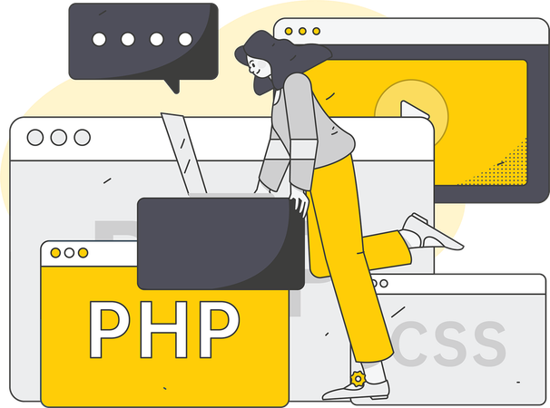 El programador trabaja en lenguaje PHP.  Ilustración