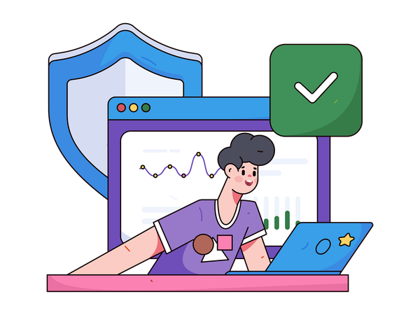 El programador trabaja en la seguridad del código.  Ilustración