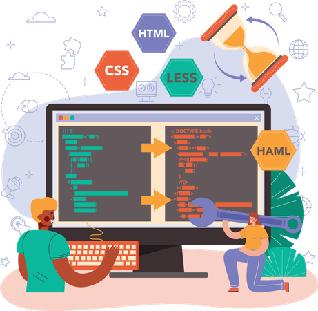 Programador trabajando en desarrollo de software.  Ilustración