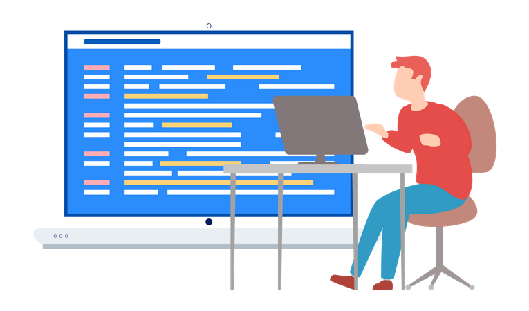 Programador trabajando en desarrollo informático.  Ilustración