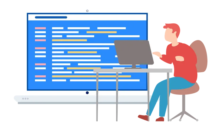 Programador trabajando en desarrollo informático.  Ilustración
