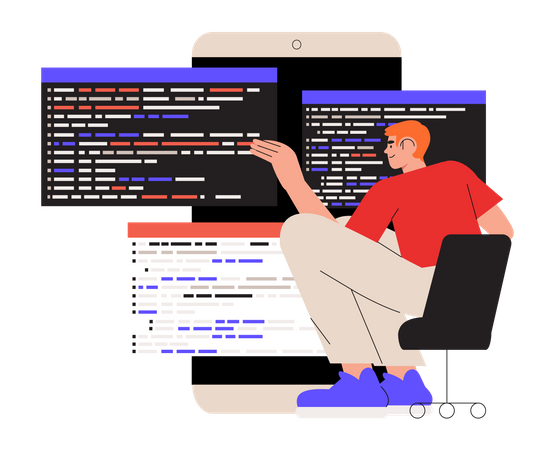 Programador trabajando en desarrollo web.  Ilustración