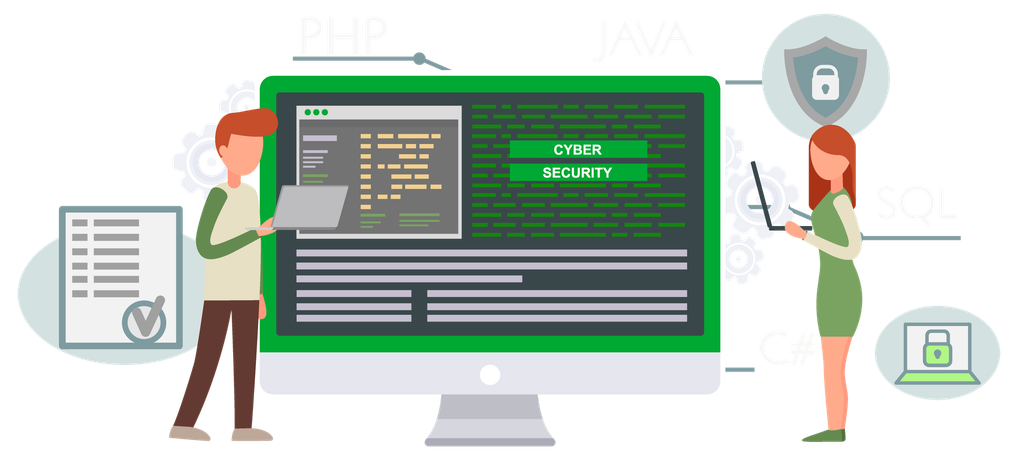 Programador trabajando en desarrollo web en computadora  Ilustración