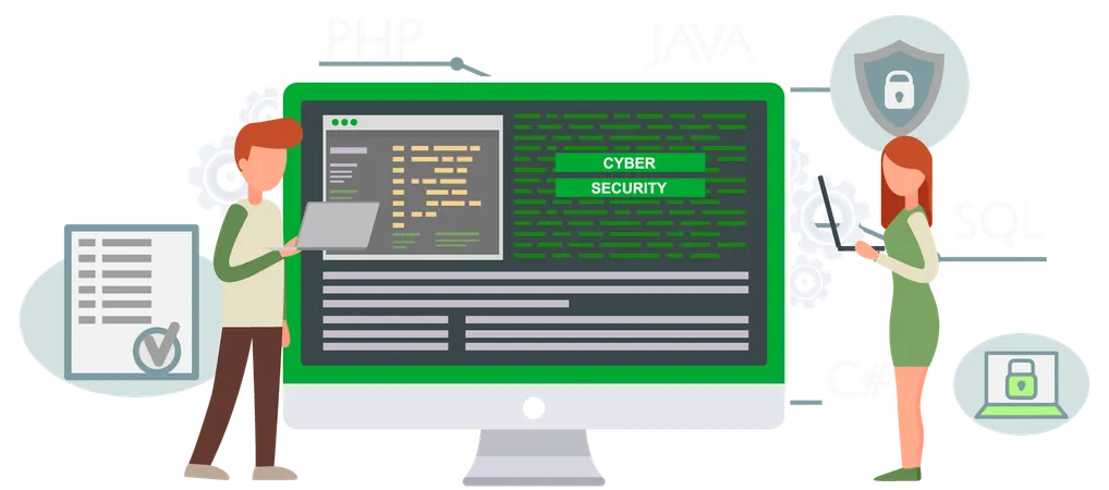 Programador trabajando en desarrollo web en computadora  Ilustración